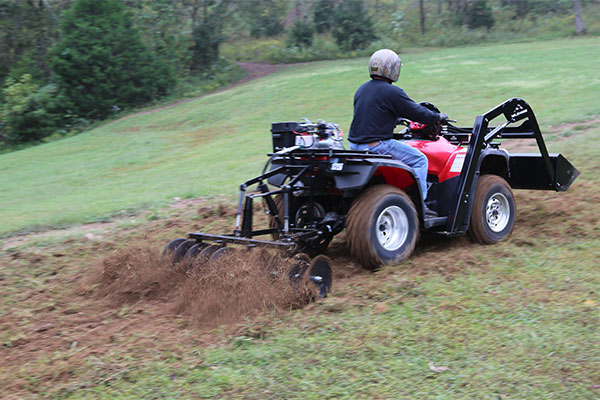 Hydraulic Powered Disc / Harrow ATV Attachment In Action