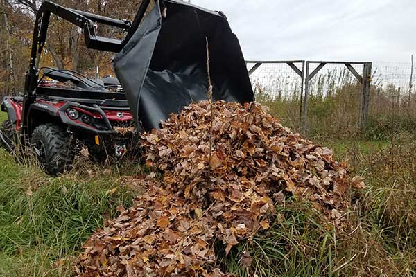 Hydraulic Powered Lawn Basket ATV Attachment In Action