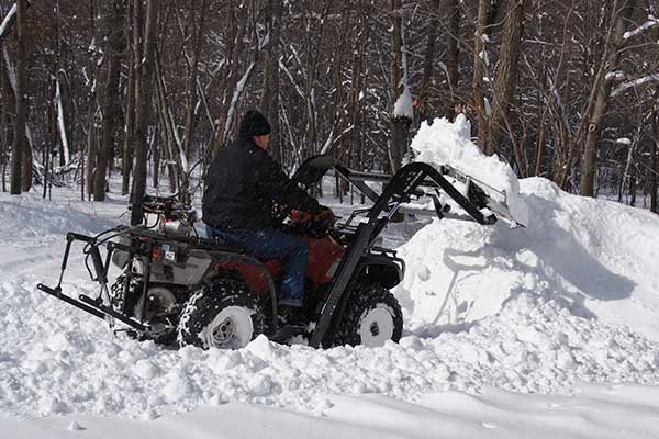 Hydraulic Powered Snow Plow ATV Attachment In Action